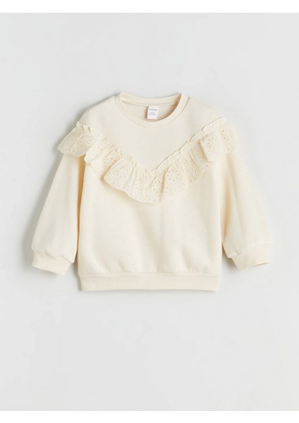 Lcw Kids Ekru Bisiklet Yaka Uzun Kollu Nakışlı Kız Çocuk Sweatshirt