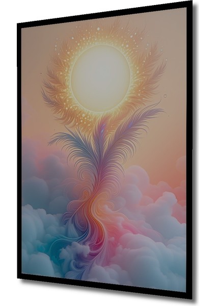 Çerçeve Görünümlü Tüyden Güneş Pastel Boya Görünümlü Dekoratif Ahşap Ev/işyeri/ofis Kare Tablo fiyatları