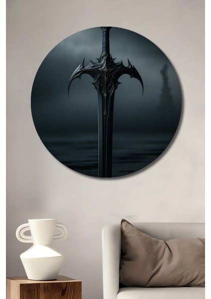 Karanlık Çağların Büyülü Kılıcı Yağlı Boya Görünümlü Dekoratif Ahşap Ev/işyeri/ofis Yuvarlak Tablo