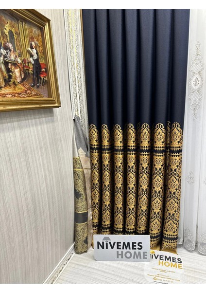 Nivemeshome Side FT632057 V- 503 Lacivert 1/3 Sık Pileli Fon Perde Apm