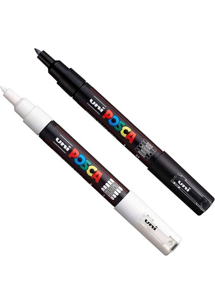 Posca Pc-1m Boya Sanatı Markör Kalemi (1 Adet Siyah + 1 Adet Beyaz)