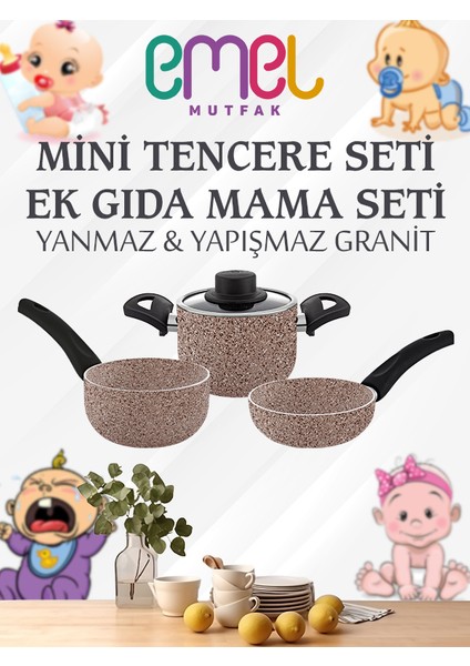 12 cm Mini Tencere Seti Bej (Ek Gıda Mama Seti)