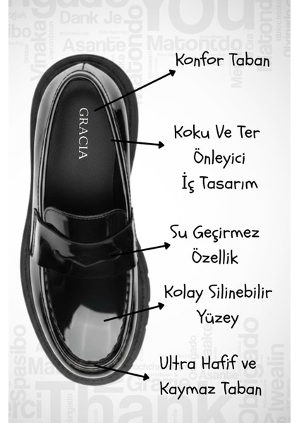 Kadın Rugan Siyah Loafer Ayakkabı Kalın Tabanlı Şık Modern Tasarım Günlük Ofis Ortopedik Okul Genc fiyatları