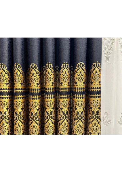 Nivemeshome Side FT632057 V- 503 Lacivert 1/3 Sık Pileli Fon Perde Apm