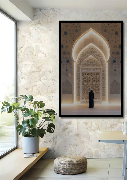 Çerçeve Görünümlü Islam Sanatı Ilham Veren Mescit Kapısı Dekoratif Ahşap Ev/işyeri/ofis Kare Tablo