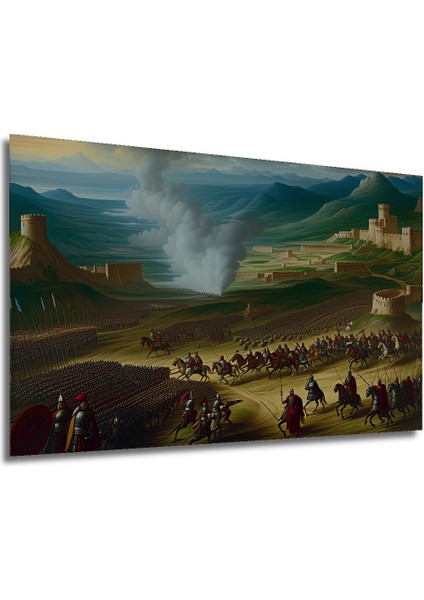 Epik Savaş Alanı Yağlı Boya Görünümlü Dekoratif Ahşap Ev/işyeri/ofis Kare Tablo modelleri