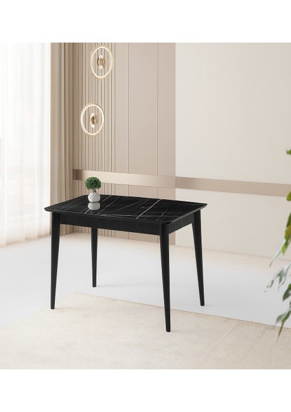 Ortadan Açılır Büyüyen Parlak Ahşap Yemek Masası Siyah Mermer Desenli 70X120CM Sadece Masa Fiyatıdır