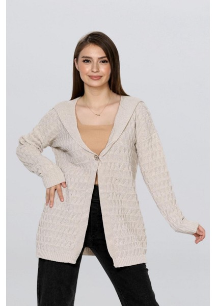 Kadın Örgü Detaylı Triko Uzun Hırka Tesettür FLT1011