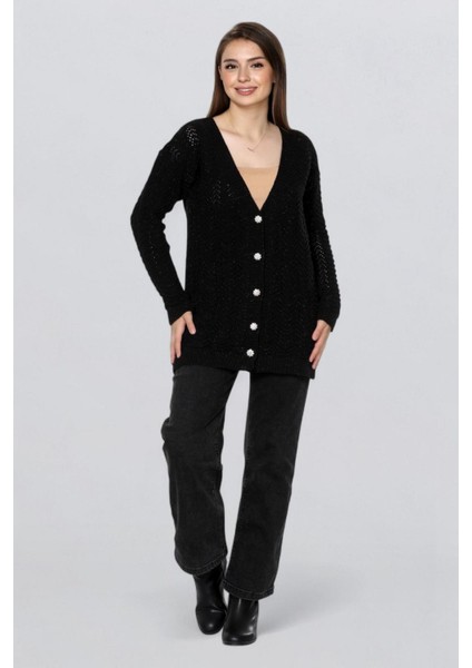 Kadın Uzun Simli Örgü Hırka FLT1006