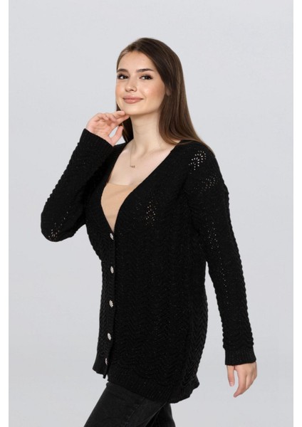 Kadın Uzun Simli Örgü Hırka FLT1006 modelleri