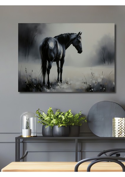 Asil Atın Hüzünlü Bakışı Yağlı Boya Görünümlü Ev/işyeri/ofis Dekoratif Ahşap Kare Tablo