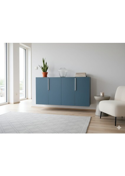 |mdflam Konsol Antrasit Kapaklı Klasör Dosya Dolabı Metal Ayaklı Tv Ünitesi Büfe Dresuar 142 x 38 x 85H cm