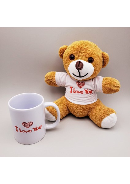 Kahverengi I Love You Tişörtlü Ayıcık ve Baskılı Kupa Seti fiyatları