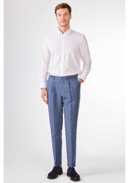 Indigo Erkek Slim Fit Çizgili Keten Pantolon - 104537 fırsatları