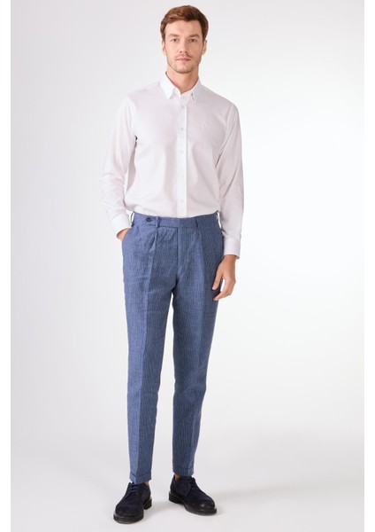Indigo Erkek Slim Fit Çizgili Keten Pantolon - 104537 indirimleri