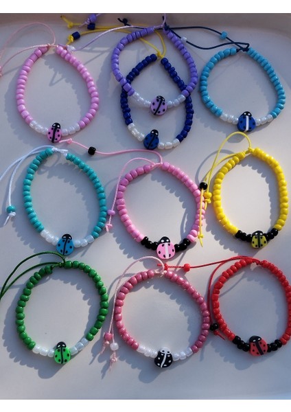 Çocuklara Özel Uğurböcekli 10'lu Bileklik Seti (Karne-Bayram Hediyesi) modelleri