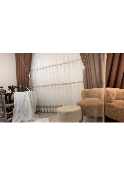 Nivemeshome Trend Şerit Detaylı 1/3 Sık Pileli Tül Perde Apm indirimleri