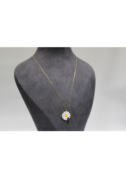 14 Ayar Gerçek Altın Uğurböcekli Papatya Model Kolye fiyatları