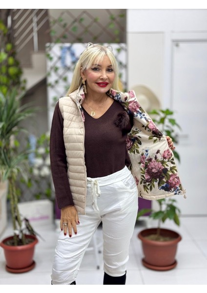 T2090 Italyan Çift Taraflı Yelek Krem