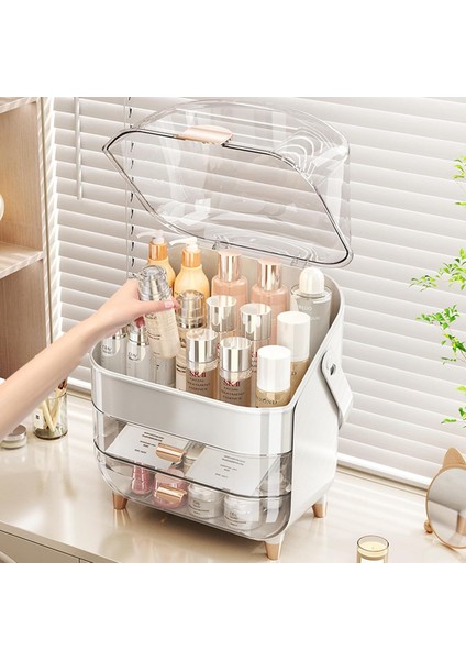 Makyaj Kozmetik Organizeri Şeffaf Kapak 2 Çekmeceli Kozmetik Düzenleyici Organizer fiyatları