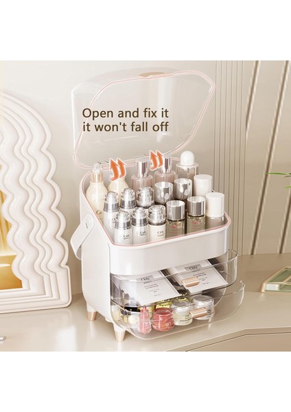 Makyaj Kozmetik Organizeri Şeffaf Kapak 2 Çekmeceli Kozmetik Düzenleyici Organizer modelleri