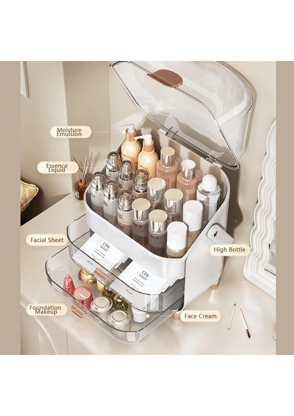 Makyaj Kozmetik Organizeri Şeffaf Kapak 2 Çekmeceli Kozmetik Düzenleyici Organizer indirimleri
