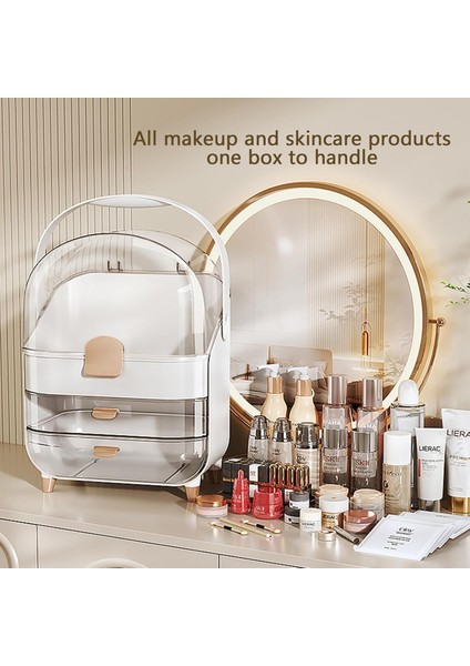 Makyaj Kozmetik Organizeri Şeffaf Kapak 2 Çekmeceli Kozmetik Düzenleyici Organizer