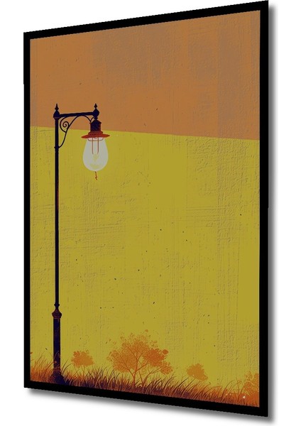 Çerçeve Görünümlü Gün Batımı Altında Nostaljik Lamba Yağlı Boya Görünümlü Ahşap Ofis Kare Tablo fiyatları