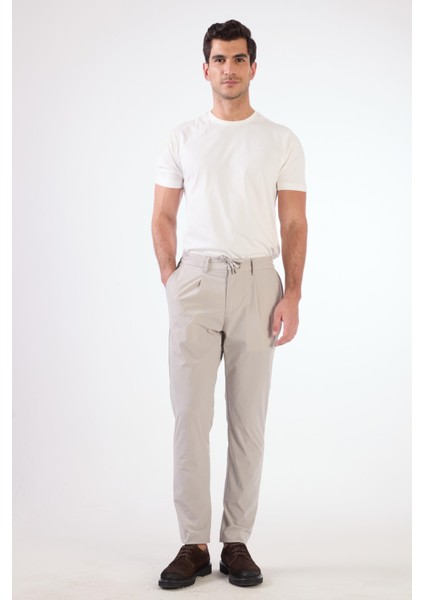 Gri Bağcıklı Pileli Jogger Erkek Pantolon