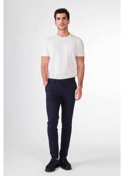 Lacivert Erkek Ekstra Slim Fit Melanj Desenli Klasik Pantolon - 103476