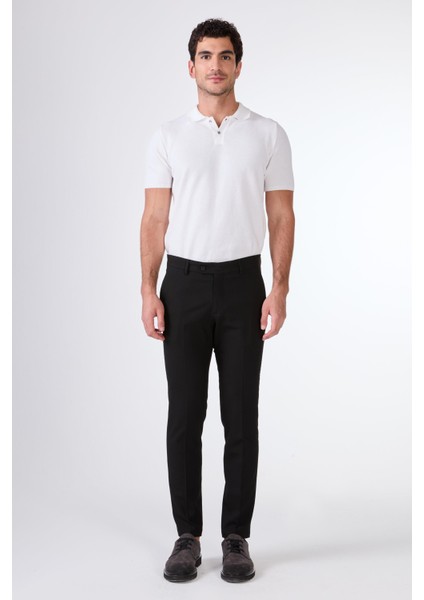 Siyah Erkek Ekstra Slim Fit Melanj Desenli Klasik Pantolon - 103484