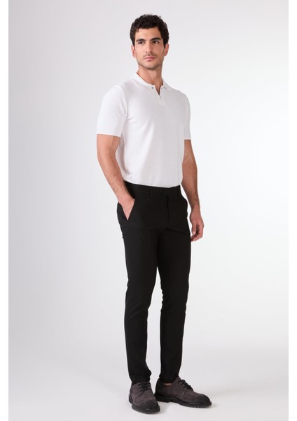 Siyah Erkek Ekstra Slim Fit Melanj Desenli Klasik Pantolon - 103484