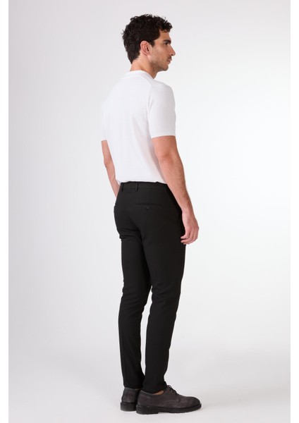 Siyah Erkek Ekstra Slim Fit Melanj Desenli Klasik Pantolon - 103484