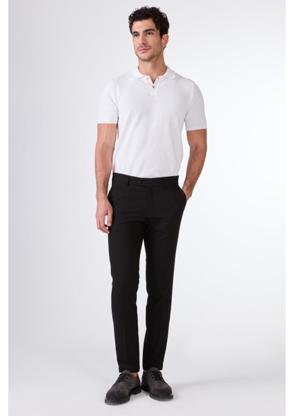 Siyah Erkek Ekstra Slim Fit Melanj Desenli Klasik Pantolon - 103484