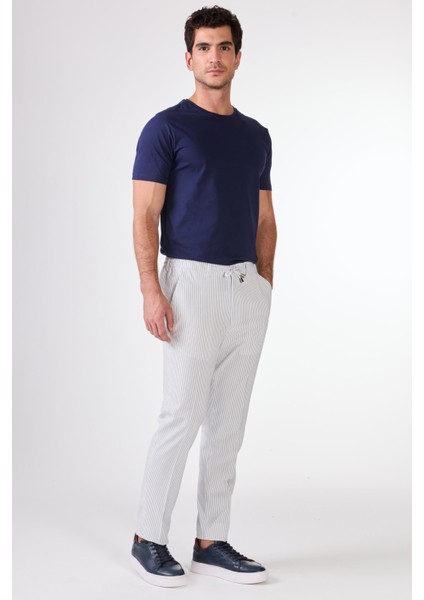Lacivert Erkek Slim Fit Çizgili Pantolon - 104530