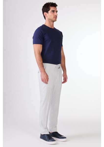 Lacivert Erkek Slim Fit Çizgili Pantolon - 104530
