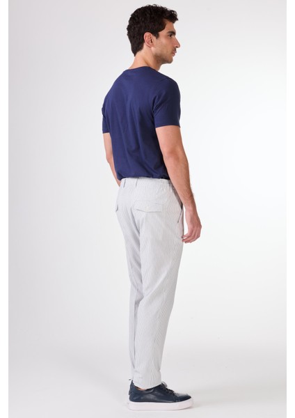 Lacivert Erkek Slim Fit Çizgili Pantolon - 104530