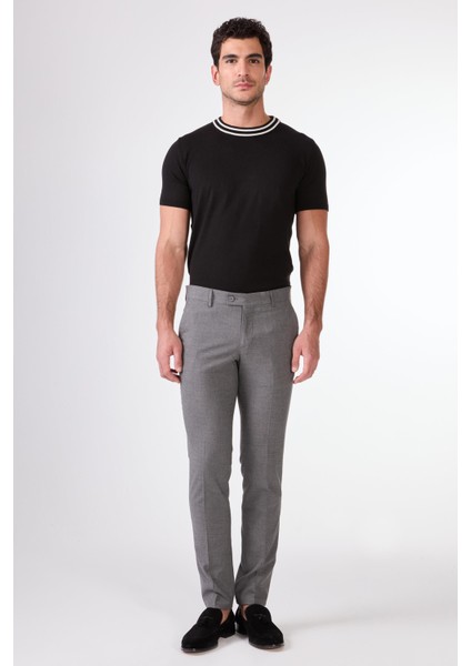 Koyu Gri Erkek Ekstra Slim Fit Melanj Desenli Klasik Pantolon
