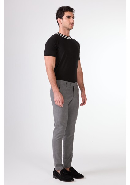 Koyu Gri Erkek Ekstra Slim Fit Melanj Desenli Klasik Pantolon