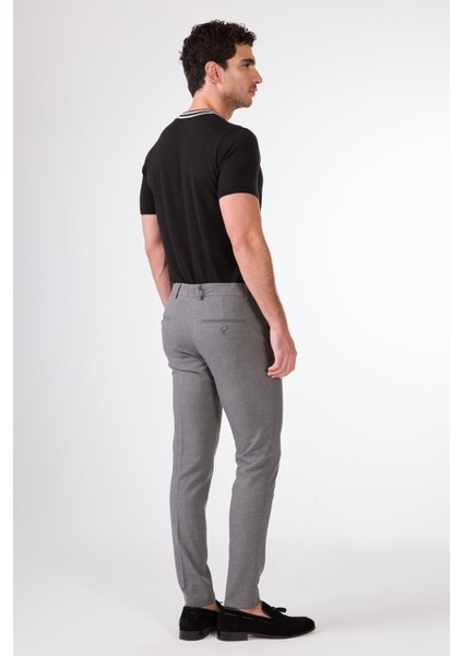 Koyu Gri Erkek Ekstra Slim Fit Melanj Desenli Klasik Pantolon