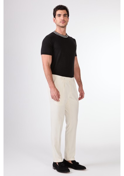Bej Erkek Slim Fit Düz Pileli Pantolon - 104463 indirimleri