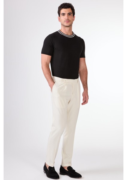 Bej Erkek Slim Fit Düz Pileli Pantolon - 104463
