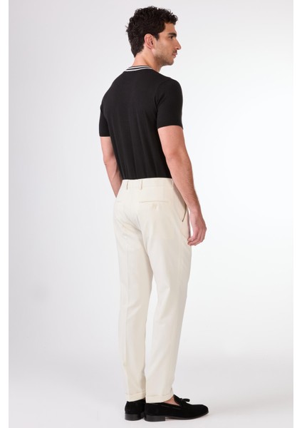 Bej Erkek Slim Fit Düz Pileli Pantolon - 104463