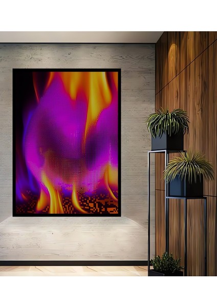 Çerçeve Görünümlü Alev Dansı Dijital Sanat Dekoratif Ahşap Ev/işyeri/ofis Kare Tablo