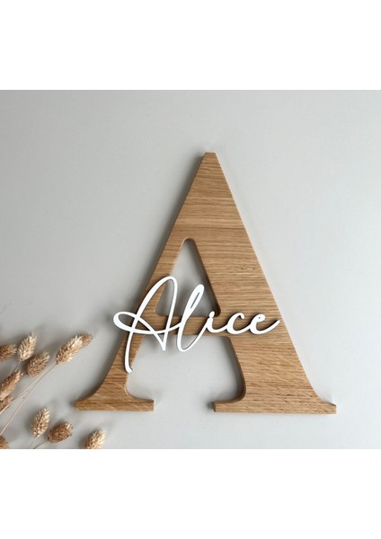 Isme Özel Çocuk ve Bebek Odası Harf Üzeri Isimli Kapı ve Duvar Kapı Süsü Pano Isimlik (Kahverengi)