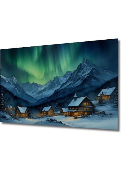 Kış Masalı Kuzey Işıkları Yağlı Boya Görünümlü Dekoratif Ahşap Ev/işyeri/ofis Kare Tablo fiyatları