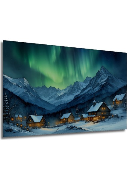 Kış Masalı Kuzey Işıkları Yağlı Boya Görünümlü Dekoratif Ahşap Ev/işyeri/ofis Kare Tablo modelleri