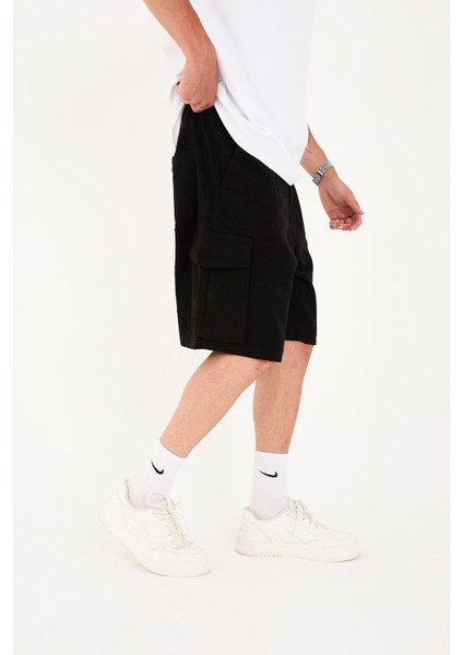 R-4428 Fermuar Detaylı Lastikli Keten Şort modelleri