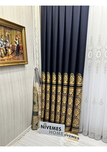 Nivemeshome Side FT632057 V- 503 Lacivert 1/3 Sık Pileli Fon Perde Apm