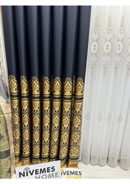 Nivemeshome Side FT632057 V- 503 Lacivert 1/3 Sık Pileli Fon Perde Apm indirimleri